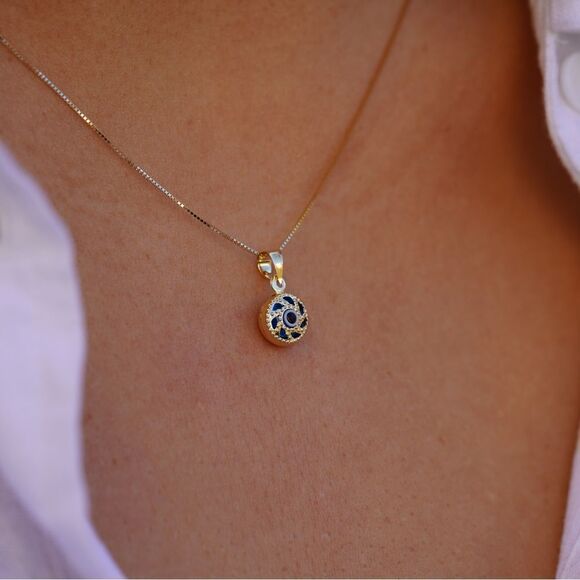 14k Real Yellow Gold Evil Eye Circle Pendant | evil eye charm | birthday gift | - Picture 8 of 8